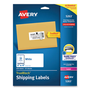 Avery® Shipping Labels W- Trueblock Technology, Laser Printers, 2 X 4, White, 10-sheet, 25 Sheets-pack freeshipping - TVN Wholesale